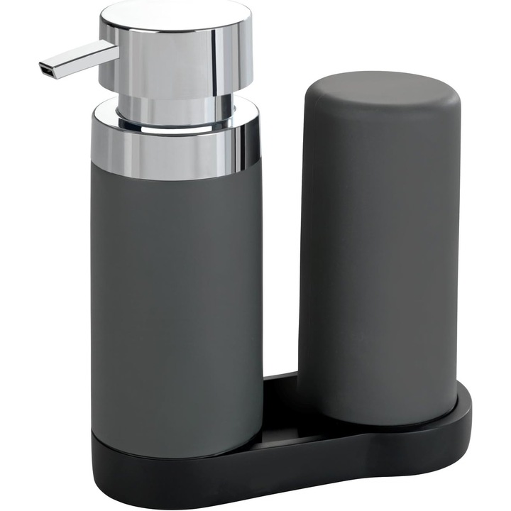 Mosogatószer és szappanadagoló készlet, szilikon/gyanta, szürke, 250 ml