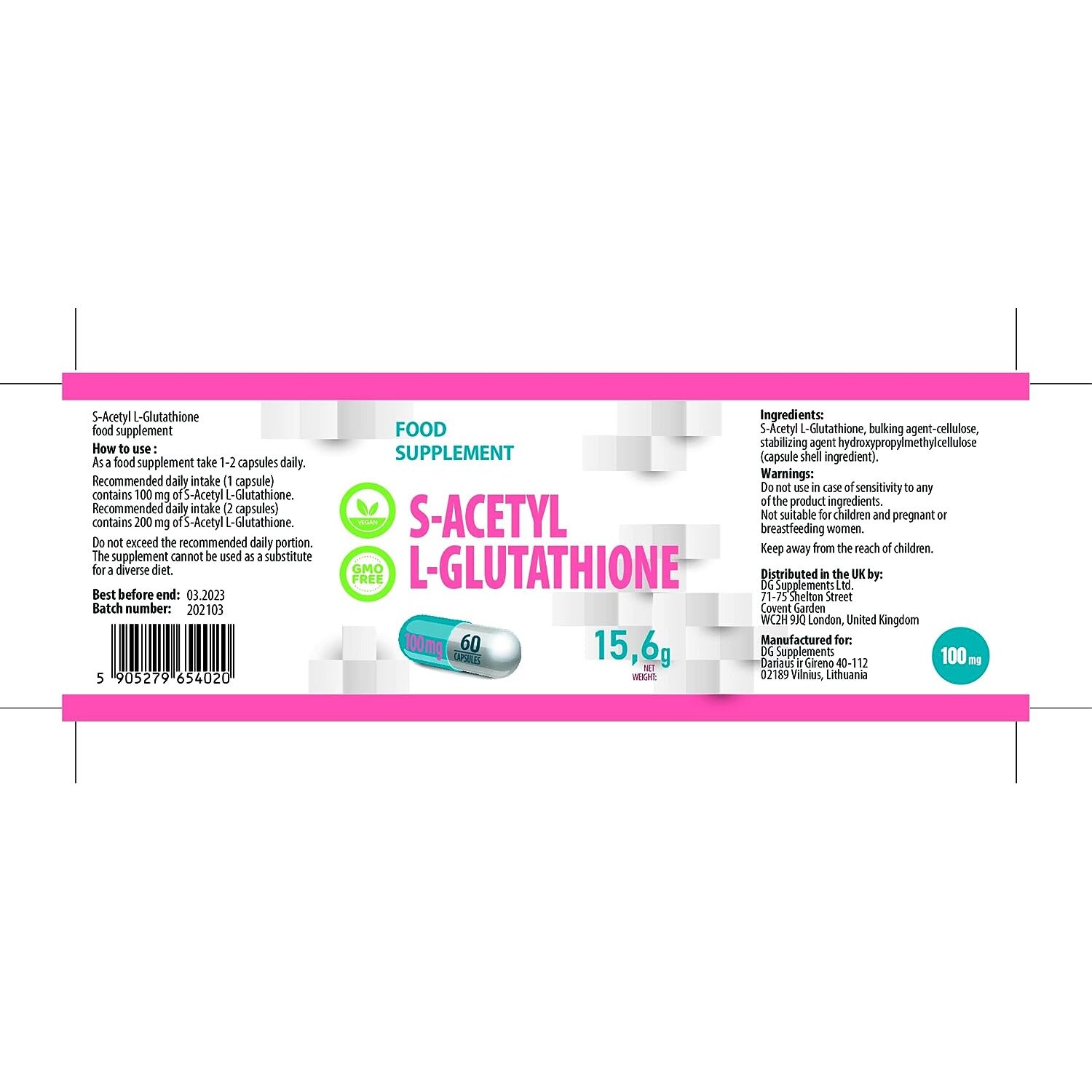 S-Acetyl L-Glutathione 100mg 60 Vegan Capsule - eMAG.ro