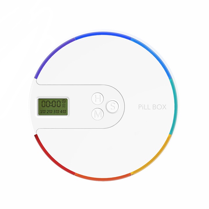 Дигитален органайзер за лекарства, 7 разноцветни отделения, 4 дневни аларми