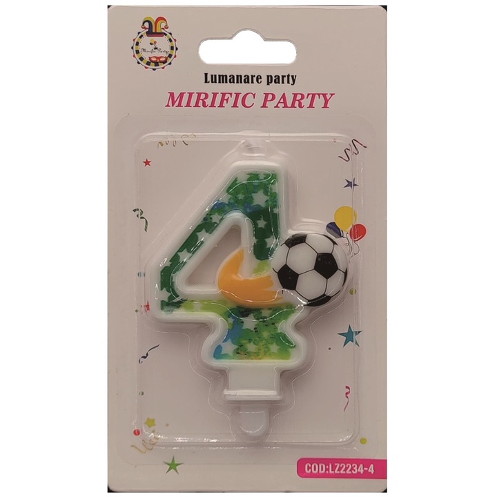 Lumanare tort fotbal, 8.5 cm, cifra 4