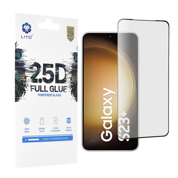 Samsung Galaxy S22 Plus 5G/S23 Plus védőfólia, biztonságos üveg, fekete-átlátszó