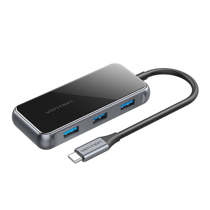 Vention TFBHB USB-C към HDMI 4K@60Hz 5-в-1 адаптер, 3x USB 3.0, PD (сив)