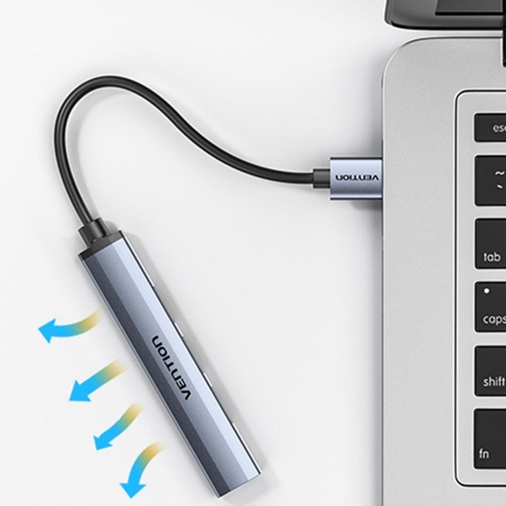 Многопортов мини хъб, Vention, USB 3.0,3 x USB 2.0,0.15m, черен