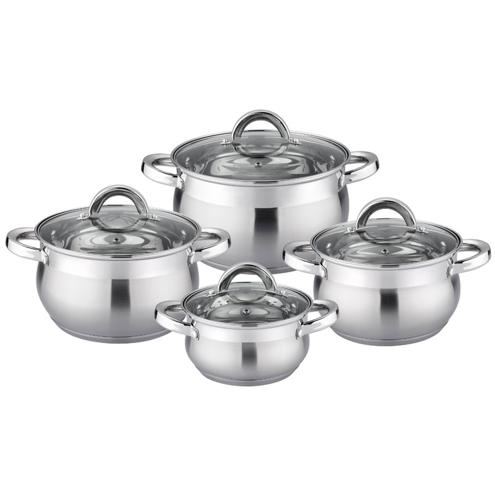 Bohmann 8 Részes Inox Edénykészlet, 5 réteg, üvegfedéllel