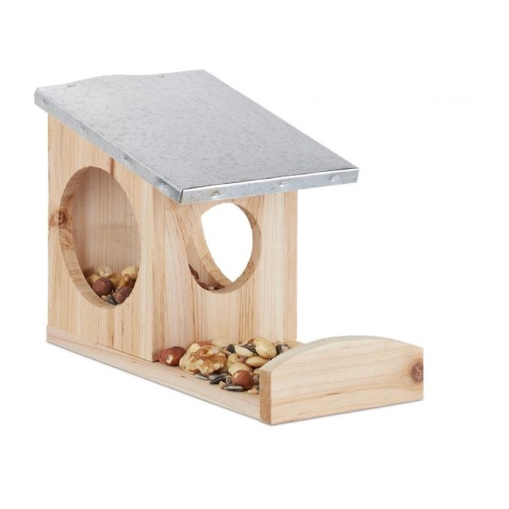 Casuta pentru veverite, din lemn, Relaxdays, 3 intrari, natur, 18x25x12 cm