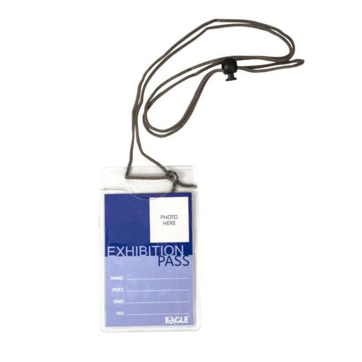 Комплект от 12 вертикални прозрачни баджа с текстилна корда, 85 х 115 мм