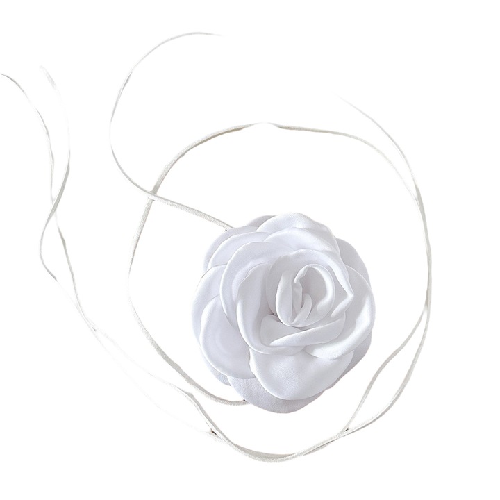 Colier choker, alb, cu floare si snur, Hannelore C3, Pursehuit