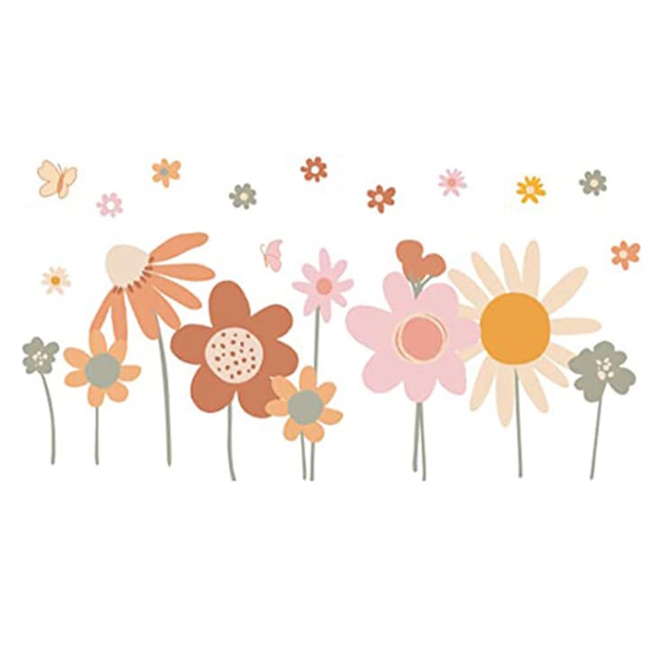 Set 4 autocolante de perete cu flori, Notekisskai, Vinil, Multicolor