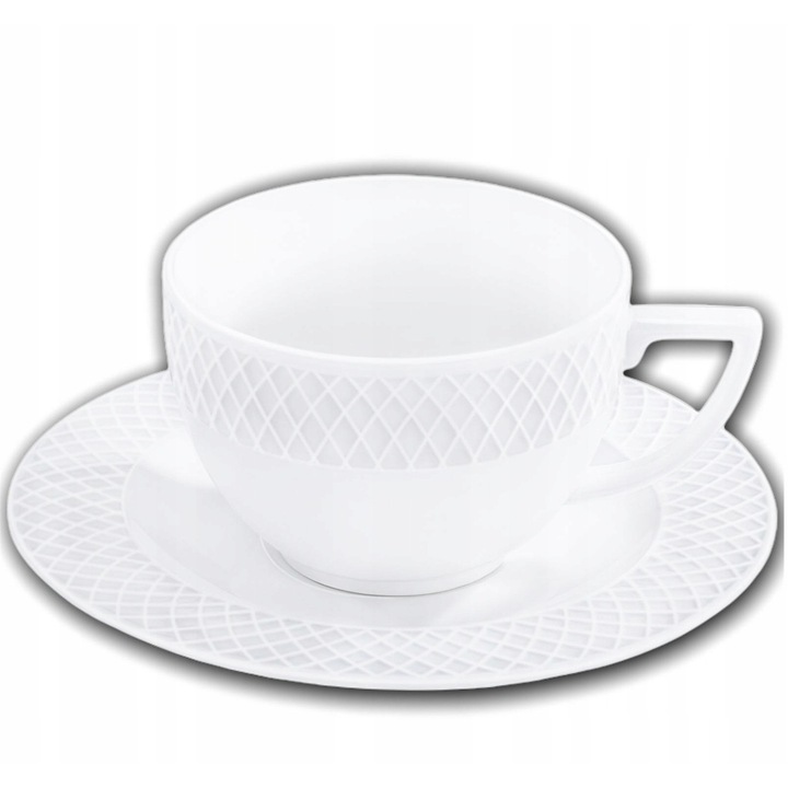 Ceasca ceai cu farfurie, Wilmax England, 240 ml, Portelan, Alb