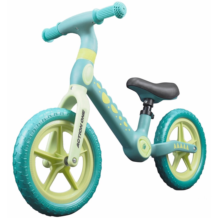Bicicleta fara pedale pentru copii 2-5 ani Action One Spiky, 12 inch, verde