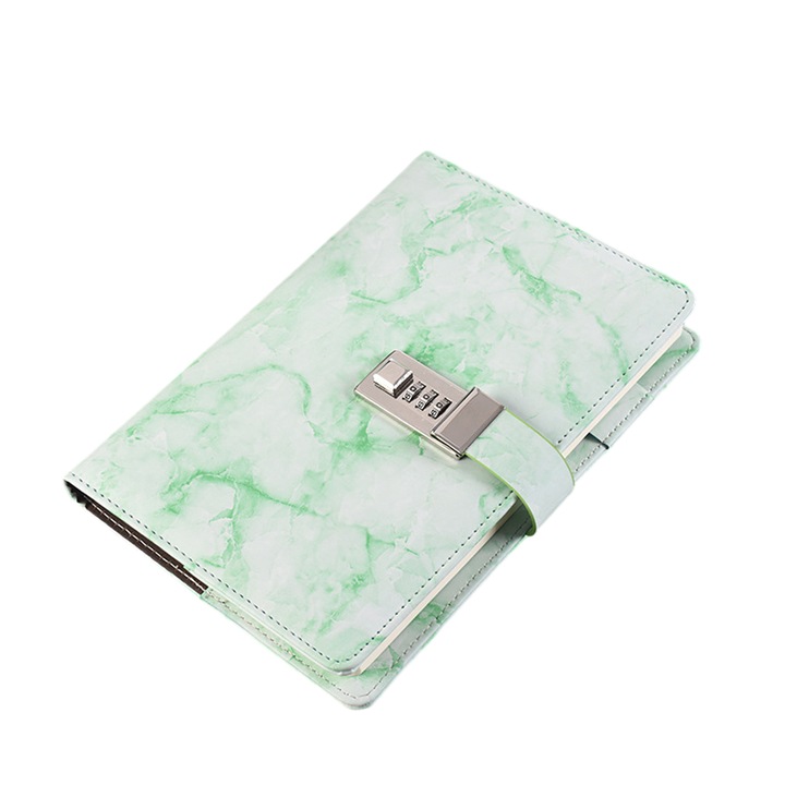 Agenda cu lacat vintage, piele ecologica, pagini liniate si albe, 21.8x14.7cm, verde/alb