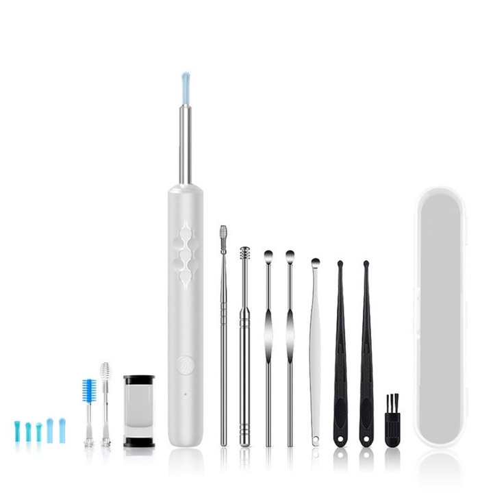 Otoscop inteligent, pentru curtarea urechilor, 1080P HD, 3,5mm, Impermeabil IP67, Lumina LED, Accesorii incluse, Incarcare USB, Compatibil iPhone, iPad si Android