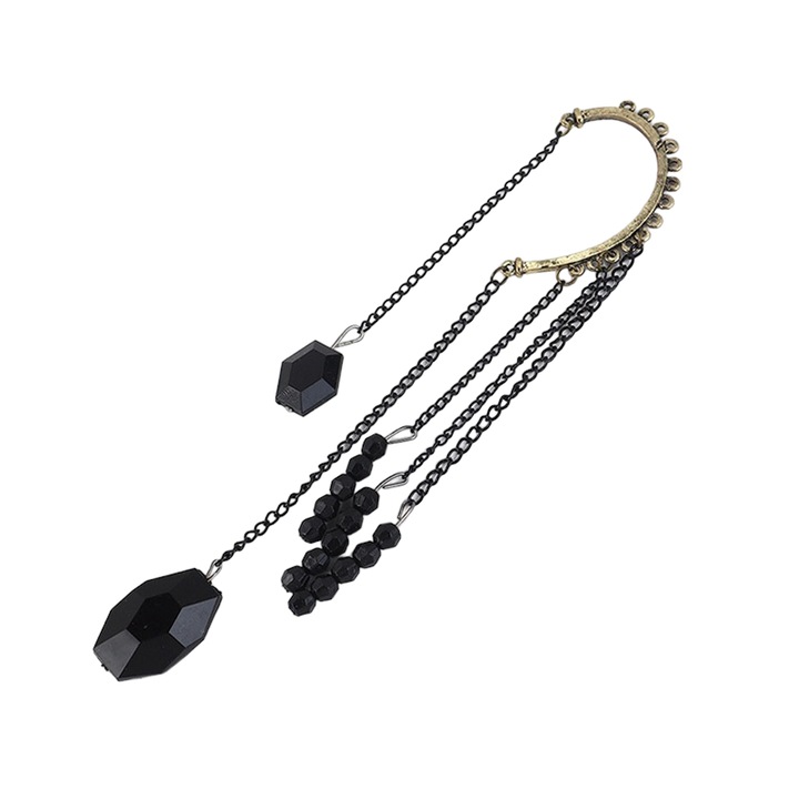 Cercel ear cuff, auriu, cu franjuri si pietre negre, Harman C6, Pursehuit