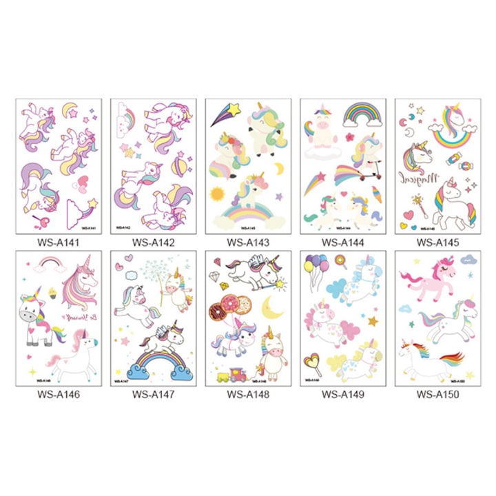 Tatuaje cu unicorn pentru copii, Notekisskai, 10 stiluri, Multicolor