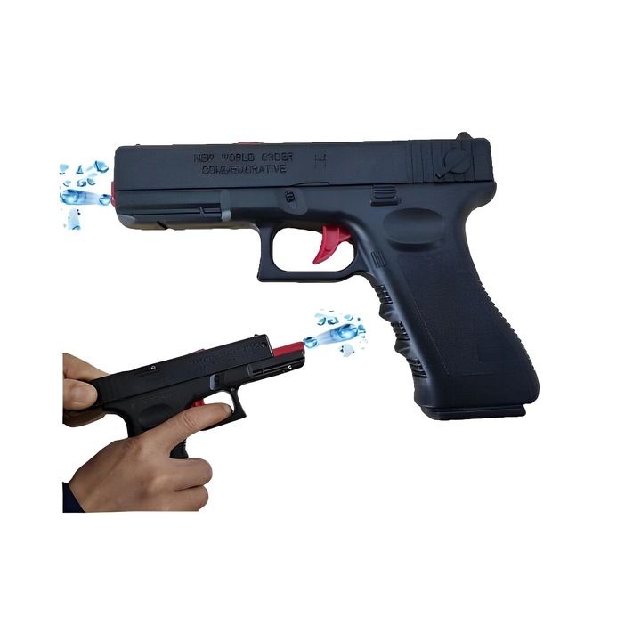 Játékpisztoly, 4 az 1-ben, habgolyó, gumilövedék, golyós golyó, lőcél, fekete, 19 cm