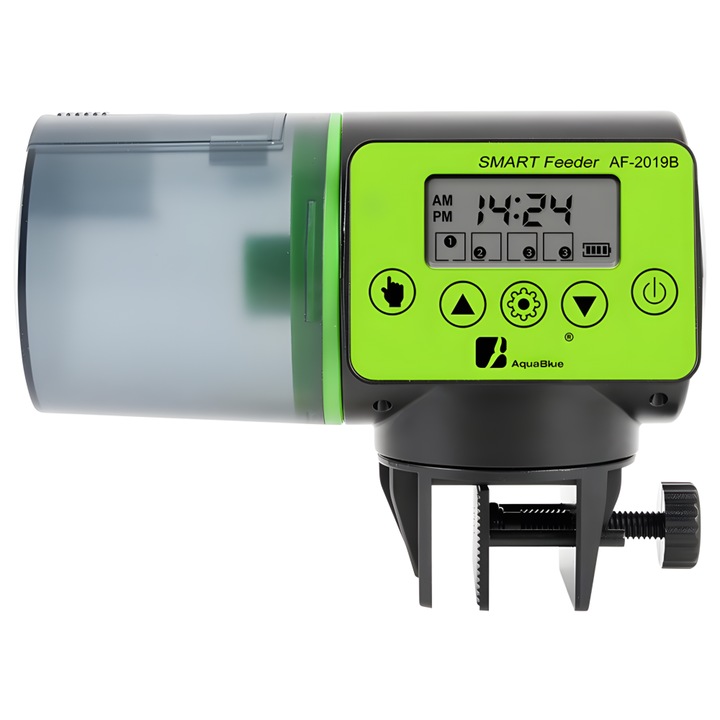 Dispenser automat acvariu ASTRAGY®, Hranitor temporizat pentru pesti, Display LCD, Dispenser 200 ml, Verde