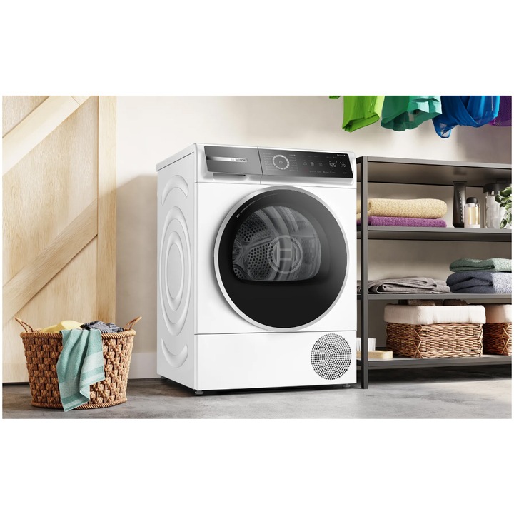 Uscator de rufe Bosch WQB245B0BY, Pompa de caldura, 9 kg, 15 programe, Home Connect, AutoDry Technology, Clasa A+++, Alb