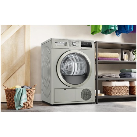 Uscator de rufe Bosch WTH08200BY, Pompa de caldura, 8 kg, 15 programe, AutoDry Technology, Clasa A++, Argintiu