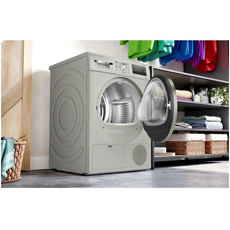 Uscator de rufe Bosch WTH08200BY, Pompa de caldura, 8 kg, 15 programe, AutoDry Technology, Clasa A++, Argintiu