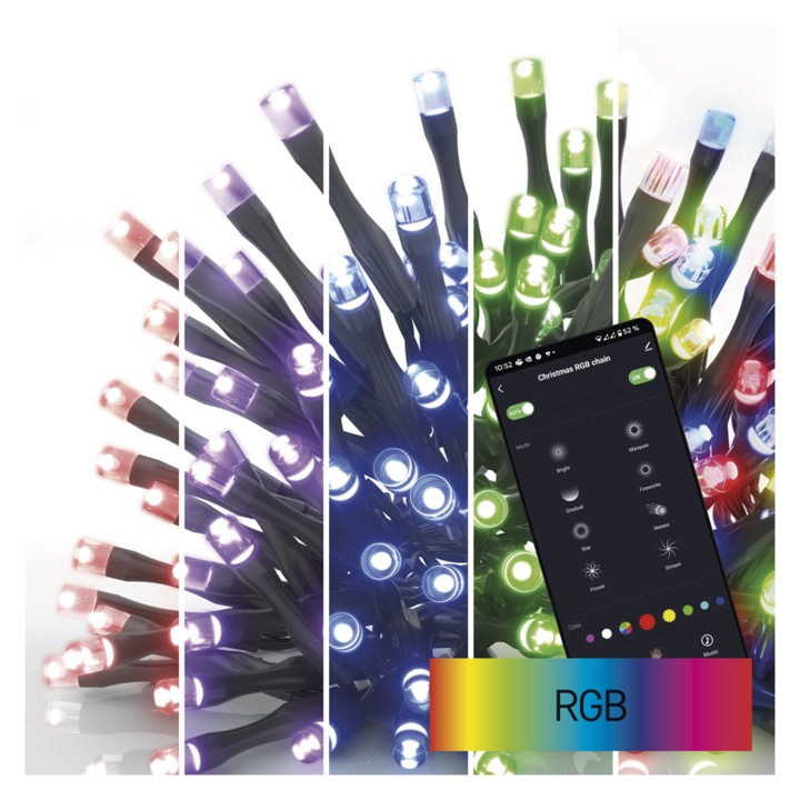 Emos GoSmart LED karácsonyi fényfüzér, 12m, kültéri és beltéri, RGB, programokkal, időz, wifivel