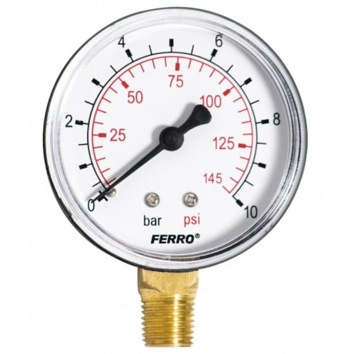 Manometru Ferro, 63 mm 1/4" radial, 0-10 bari
