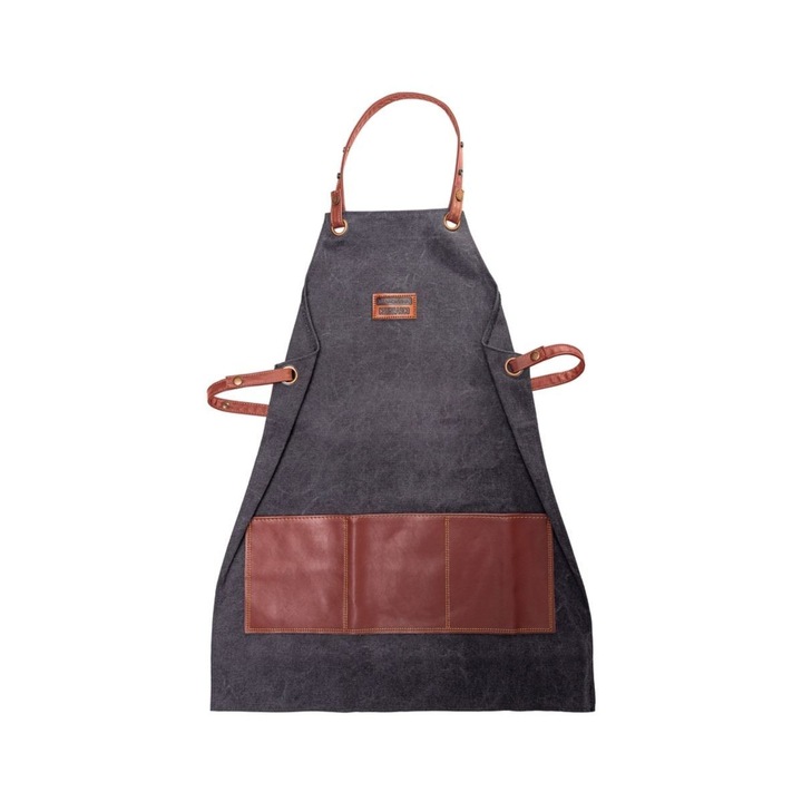 Sort de gatit pentru barbecue negru/ maro din denim si piele, Churrasco Tramontina