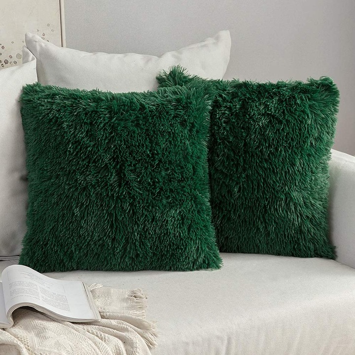 Set 2 Fete de perna din plus artificial, verde inchis, 43x43cm