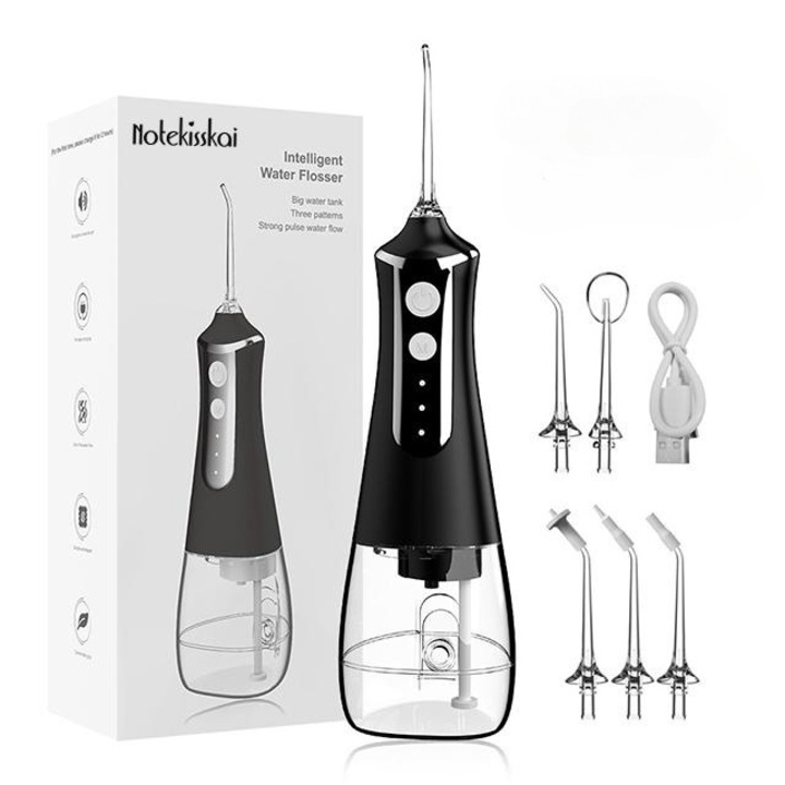 Уред за почистване на зъби, Notekisskai, 300ML, Презареждаем, IPX6, Черен