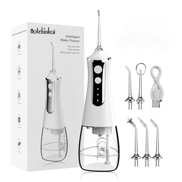 Уред за почистване на зъби, Notekisskai, 300ML, Презареждаем, IPX6, Бял