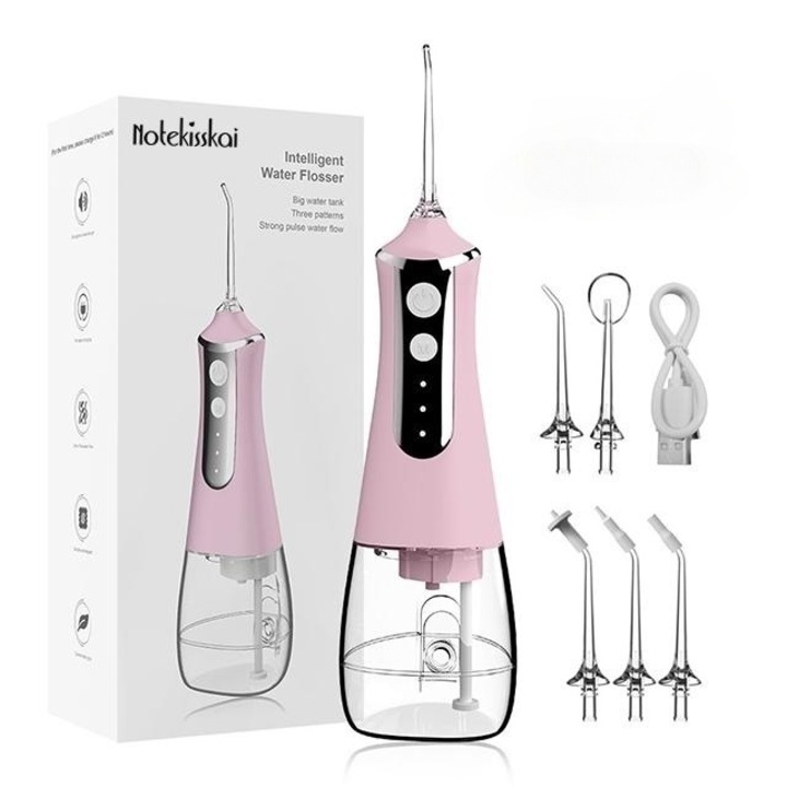 Уред за почистване на зъби, Notekisskai, 300ML, Презареждаем, IPX6, Розов
