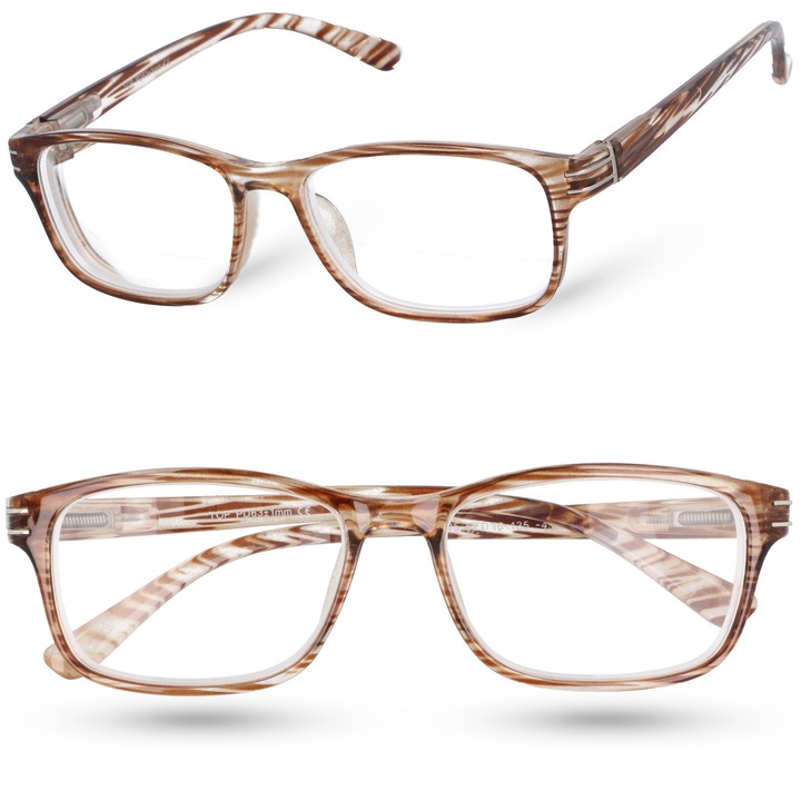 Ochelari de vedere cu dioptrii pentru citit, MORAMO, 4723, Tip corectie miopie, Pentru Barbati/Femei, Forma Rectangulara, Dioptrie +5,50, Maro
