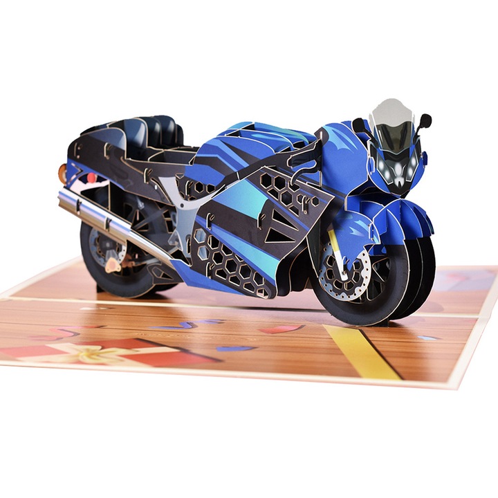 3D üdvözlőlap motorkerékpár, Cozevdnt, karton, többszínű formában