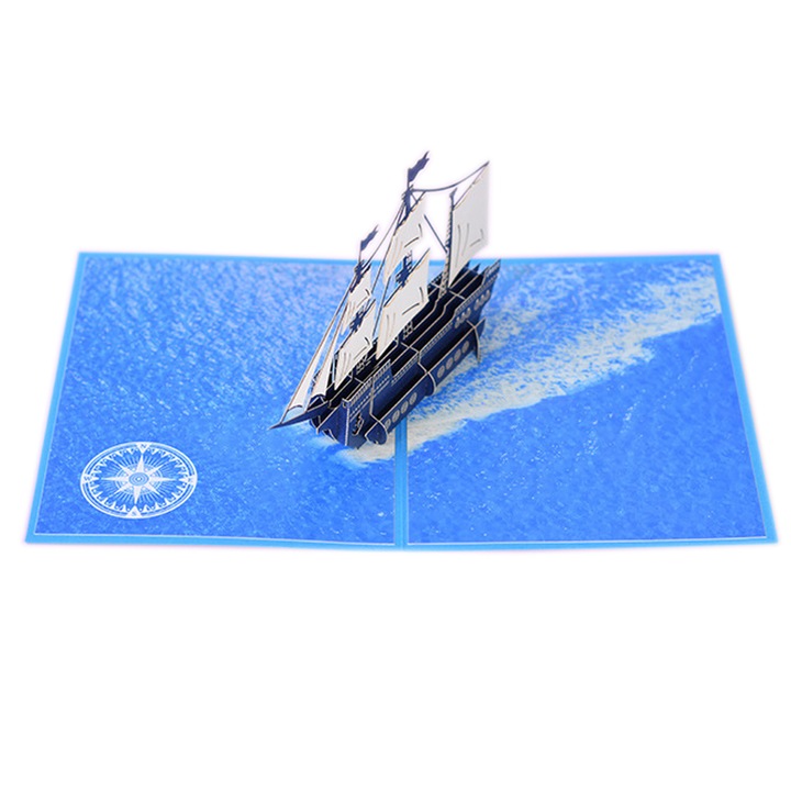3D-s üdvözlőlap Hajó alakú, Cozevdnt, karton, kék/fehér