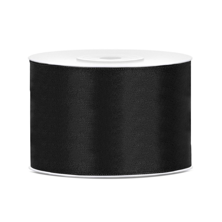 25 Role de panglica din satin, 50mm x 25m, Negru