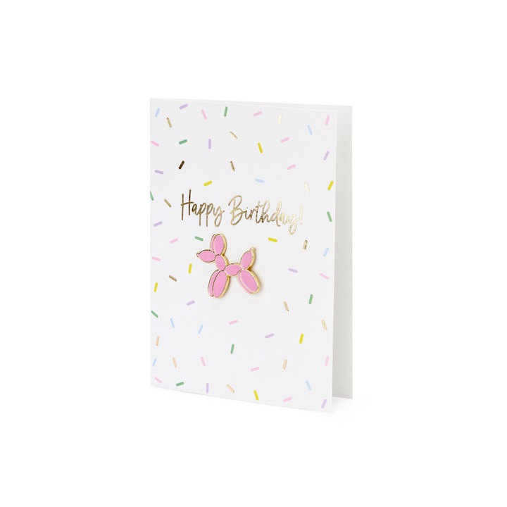 Card cu pin pentru caine cu balon, 10,5x14,8 cm (1 cutie / 48 buc.)