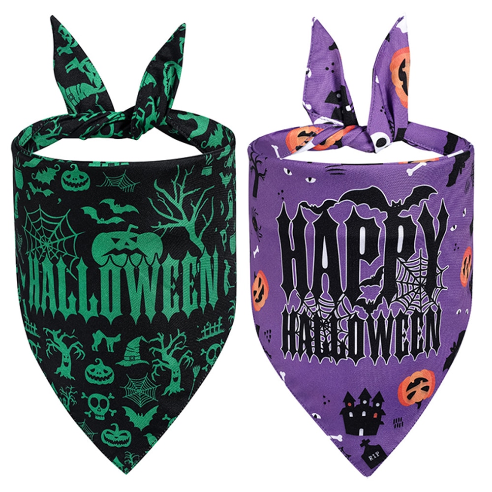 Bandane Per Cani Halloween - Set Di 2, Con Fantasmi E Teschi, Regolabili Per Tutte Le Taglie