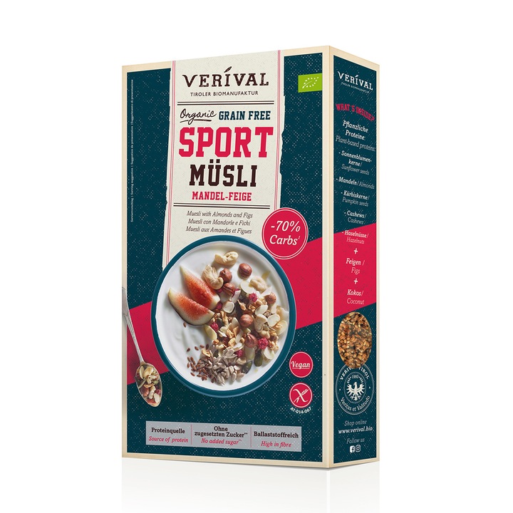 Musli cu Migdale si Smochine pentru sportivi Verival Bio, 300g