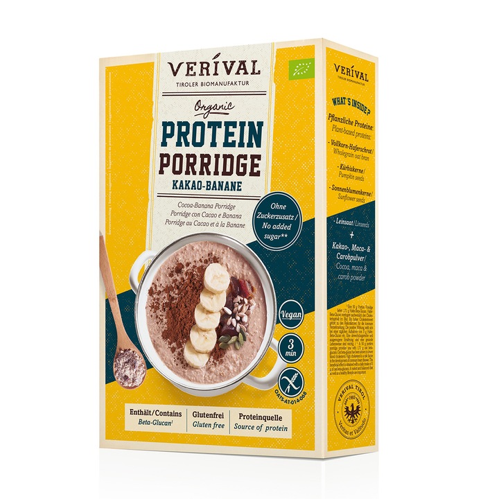 Porridge cacao-banane pentru sportivi Verival Bio, 350g