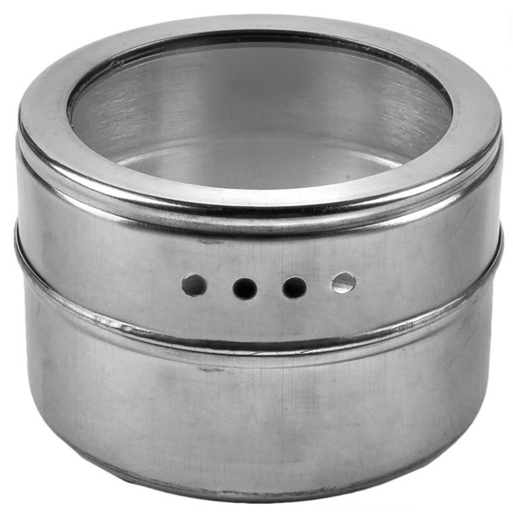 Borcan metalic cu capac din sticla, Neirini, Argintiu/Transparent, 6 x 4 cm