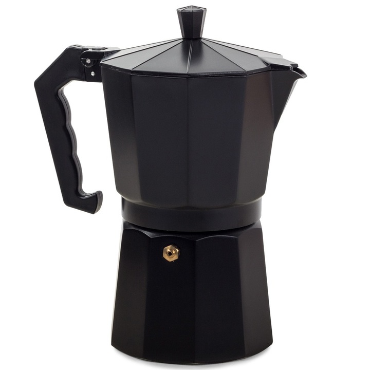 Espressor Cafea pentru Aragaz sau Plita Electrica, Aluminiu, 9 persoane, 450 ml, Negru