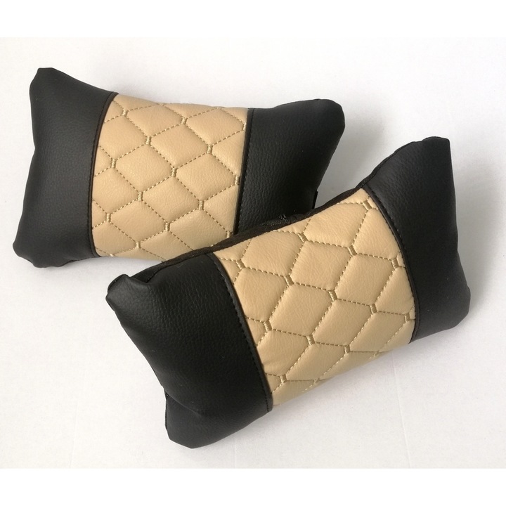 Set de Perne universale pentru gat un confort mai bun in timpul unei calatorii lungi cu masina, bej/negru, 2 buc