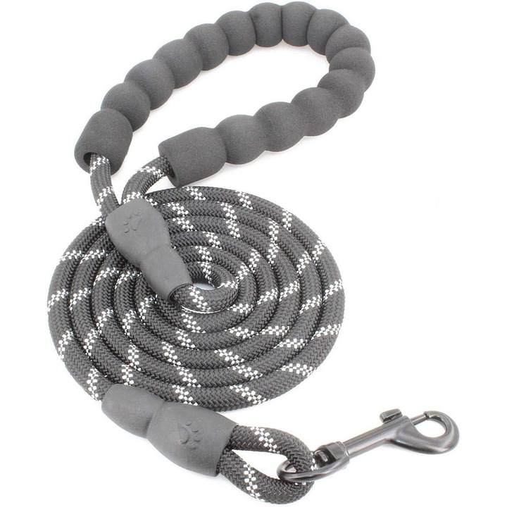 Lesa Fish & Paws ®, de caine reflectorizanta pentru talie mica si mare, cu maner din spuma imbunatatit fiind sigura si rezistenta in timpul plimbarilor sau in conditii de vizibilitate redusa, 0.8cm x 150cm, Negru