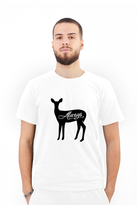 Tricou pentru barbati personalizat cu imagine harry potter always forest, Bumbac, Alb, XS