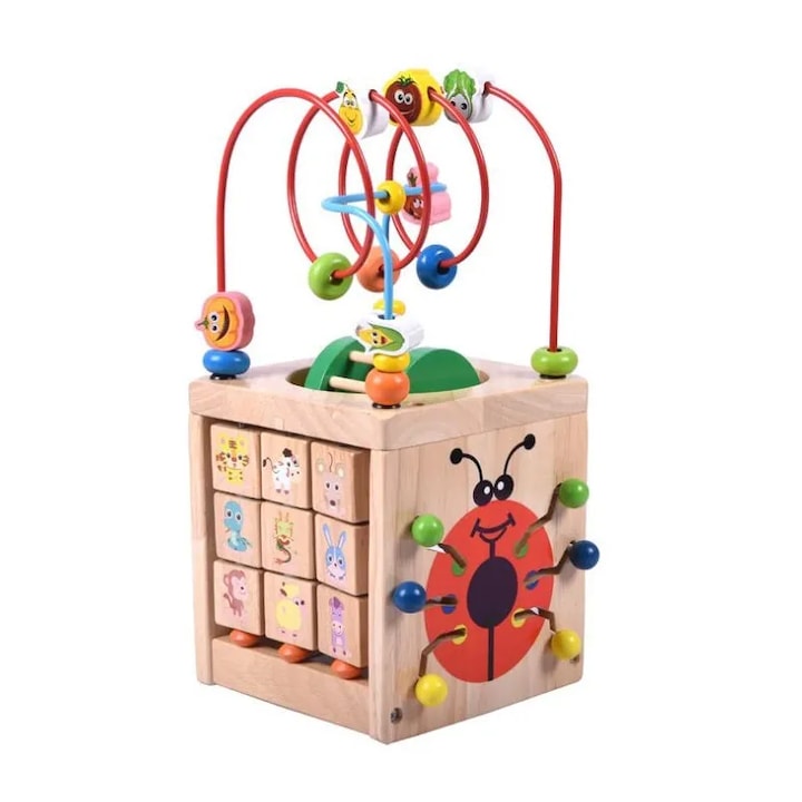 Cub educativ din lemn, 7 in 1, Montessori, SARALMA®