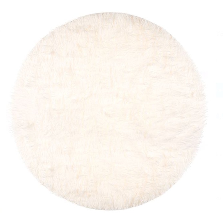 Covoras rotund, blanita sintetica, alb, Syamag, diametrul 70 cm