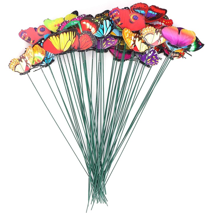 Fluture decorativa pentru gradina, NUODWELL, set de 16, material PVC, 4 dimensiuni diferite, Multicolor