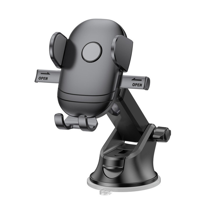 Autótelefon tartó, 2 beépítési lehetőség, 360°-ban állítható, Univerzális, Fekete