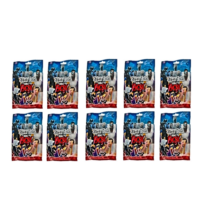 Pachet 10 Plicuri Skibidi toilet Beat box, cu figurina si cartonase surpriza, 7 cm, 3ani+, Mistery Box