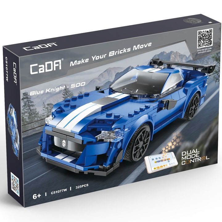 Конструктор CaDa - Количка Blue Night 500, с дистанционно и приложение за телефон, 325 части