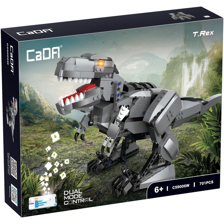 CaDa Tyrannosaurus Rex építőkészlet, távirányítóval és telefonos alkalmazással, 701 db